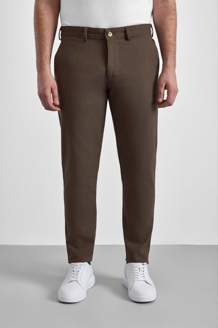 Bej Slim Armürlü Kanvas Casual Pantolon