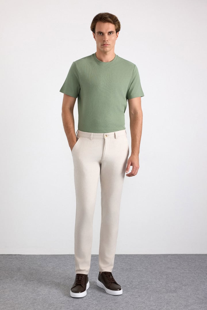 Bej Slim Casual Pantolon