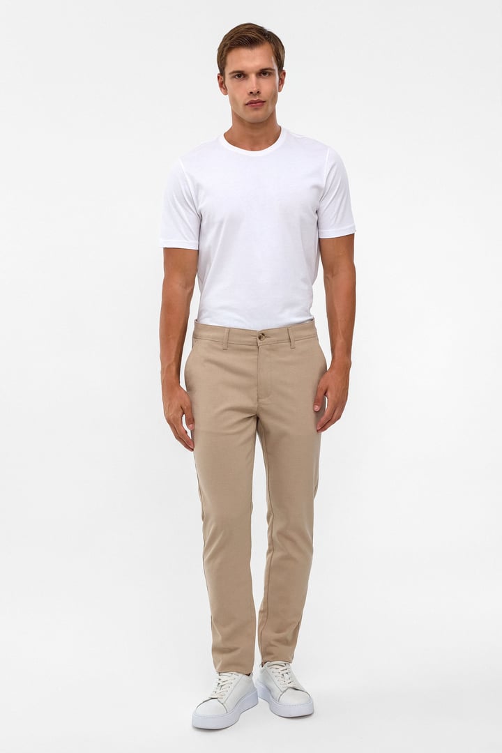 Bej Slim Desenli Pantolon