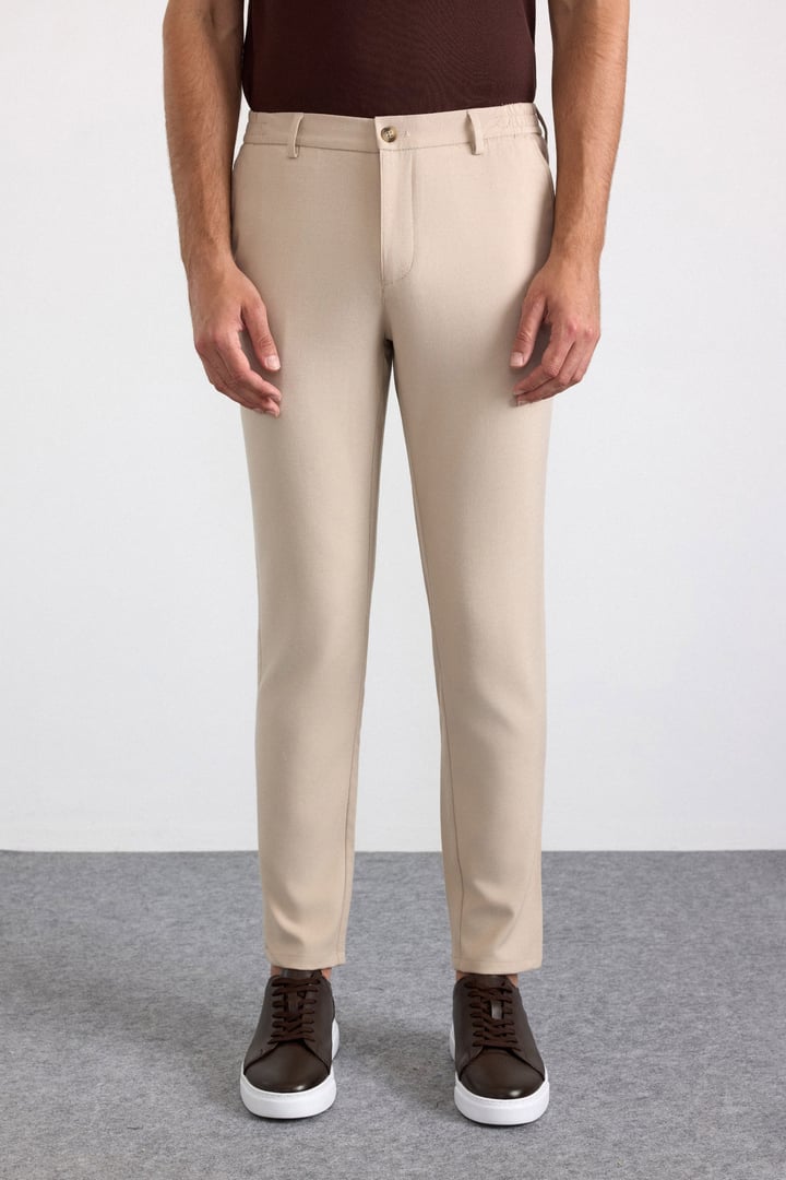 Bej Slim Düz Jogger Pantolon