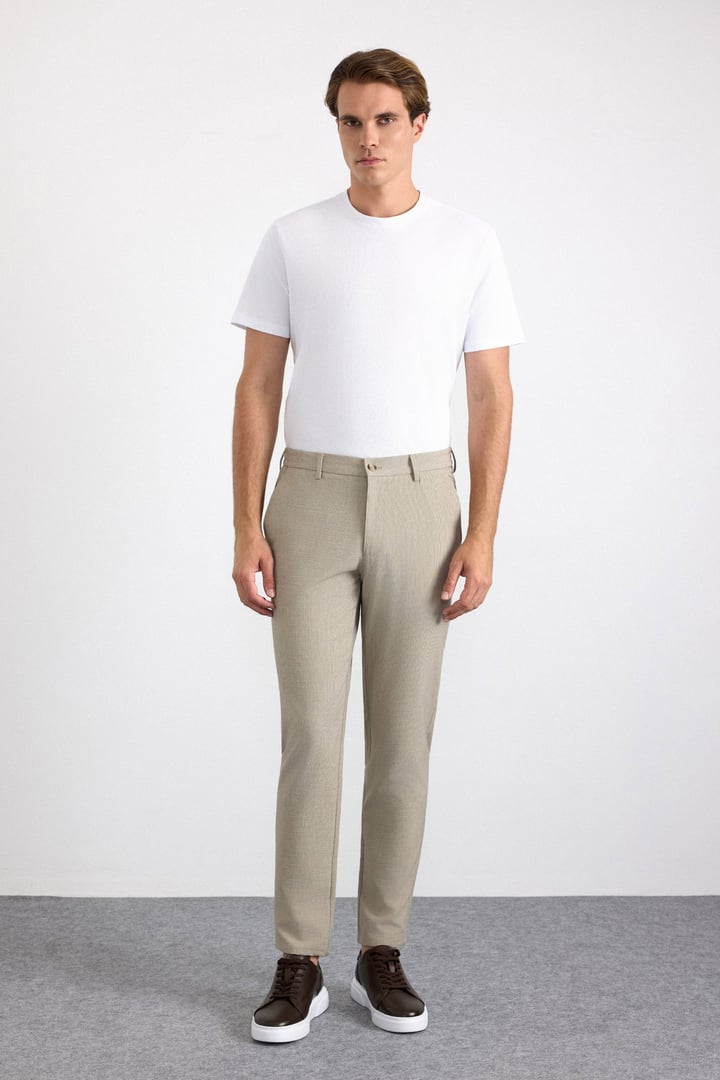 Bej Slim Düz Jogger Pantolon