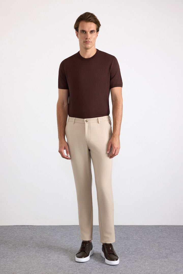 Bej Slim Düz Jogger Pantolon