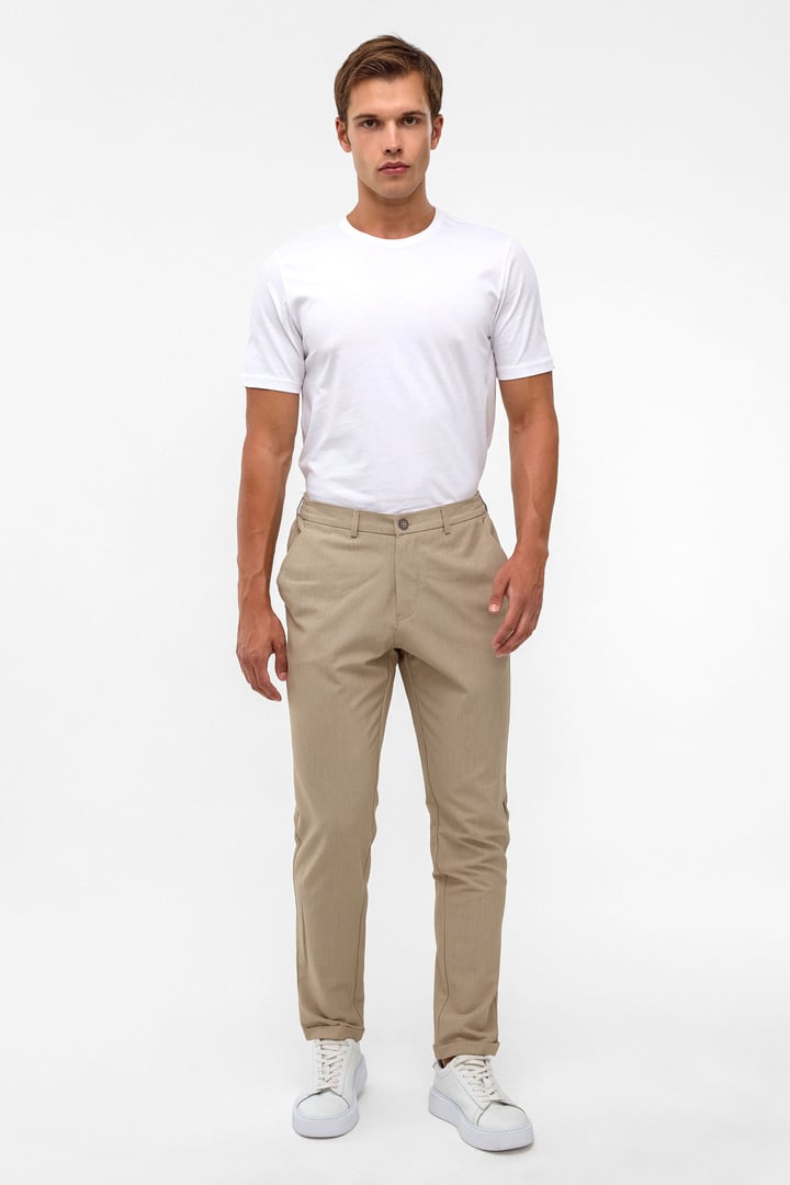 Bej Slim Düz Jogger Pantolon