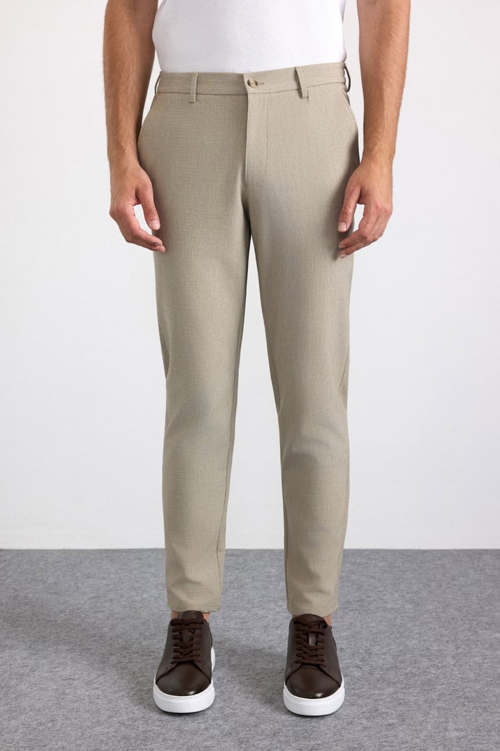 Bej Slim Düz Jogger Pantolon
