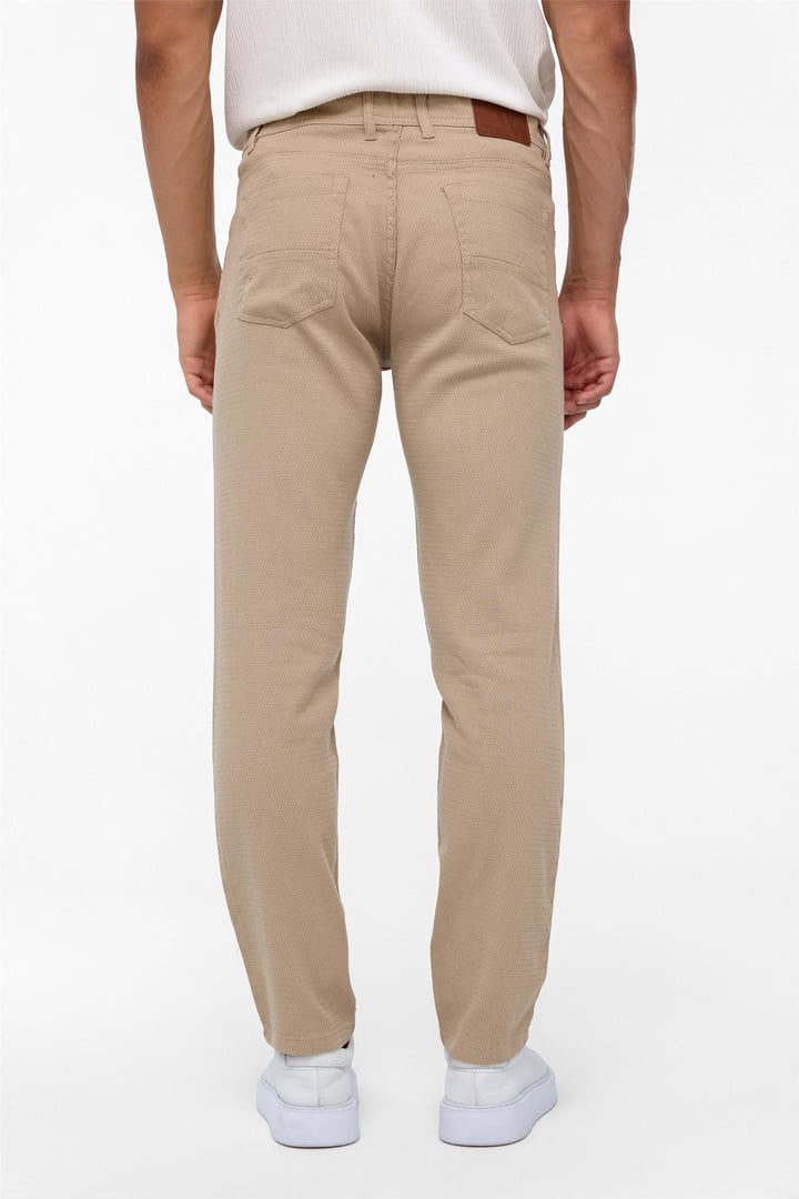 Bej Slim Fit 5 Cep Kalıp Armürlü Kanvas Pantolon