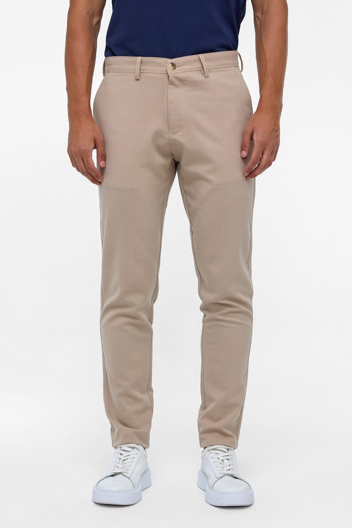 Bej Slim Fit Desenli Kumaş Pantolon