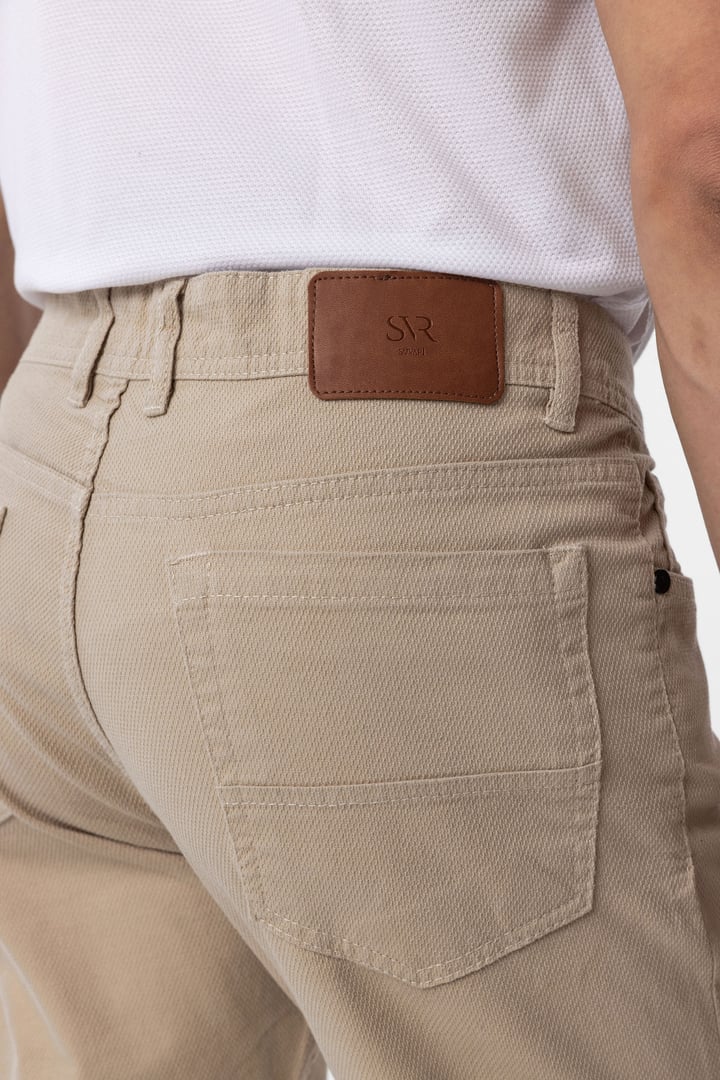 Bej Slim Fit Düz Kanvas Pantolon