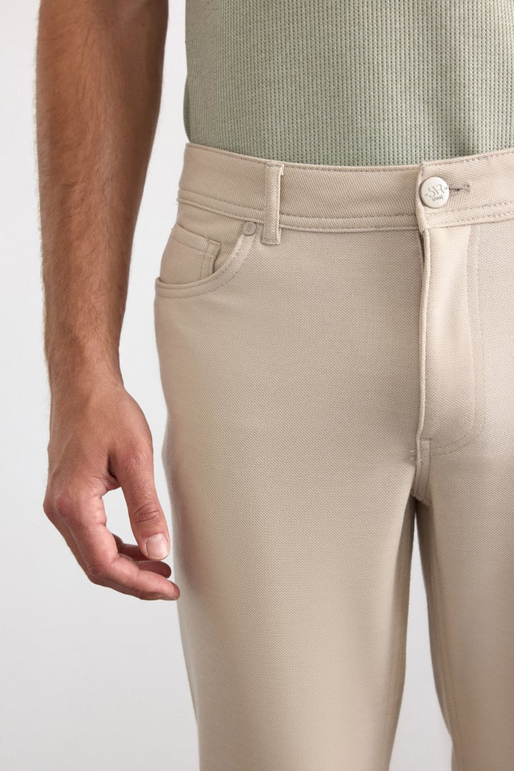 Bej Slim Karışık Desen Armürlü Normal Bel Casual Pantolon