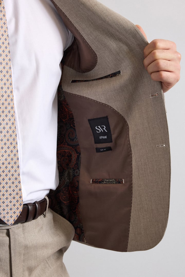 Bej Slim Sivri Yaka 6 Drop Takım Elbise