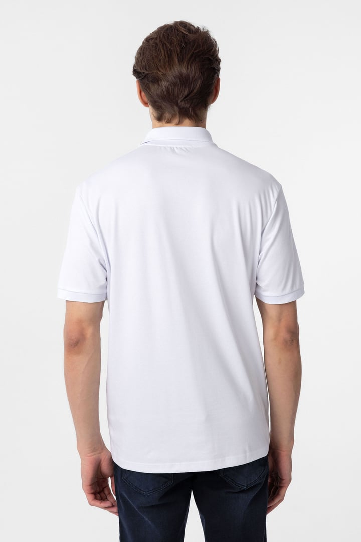 Beyaz Regular Baskılı Polo Yaka Tişört