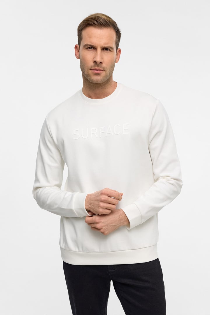 Beyaz Regular Düz Bisiklet Yaka Sweatshirt