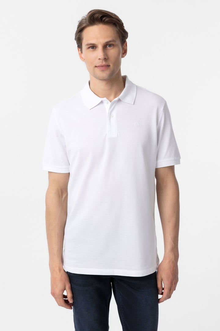 Beyaz Regular Düz Polo Yaka Tişört
