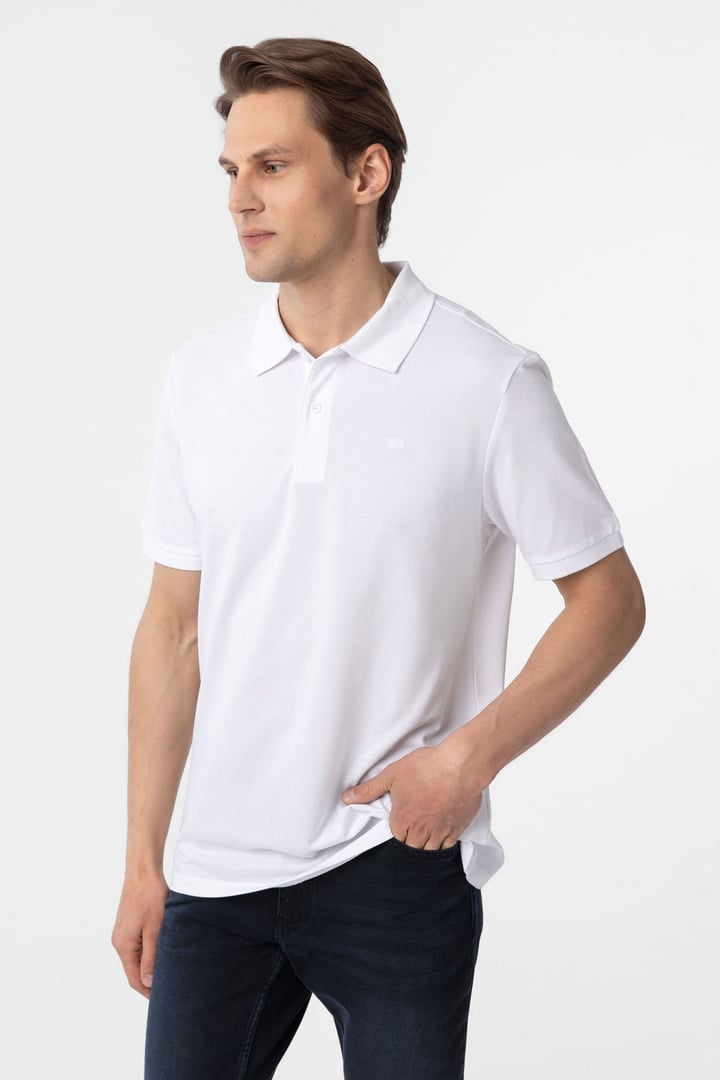 Beyaz Regular Düz Polo Yaka Tişört