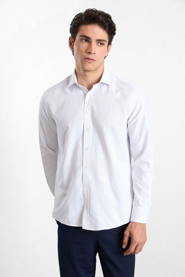 Beyaz Regular Klasik Yaka Minimal Oxford Cepsiz Düğmeli Uzun Kollu Casual Gömlek