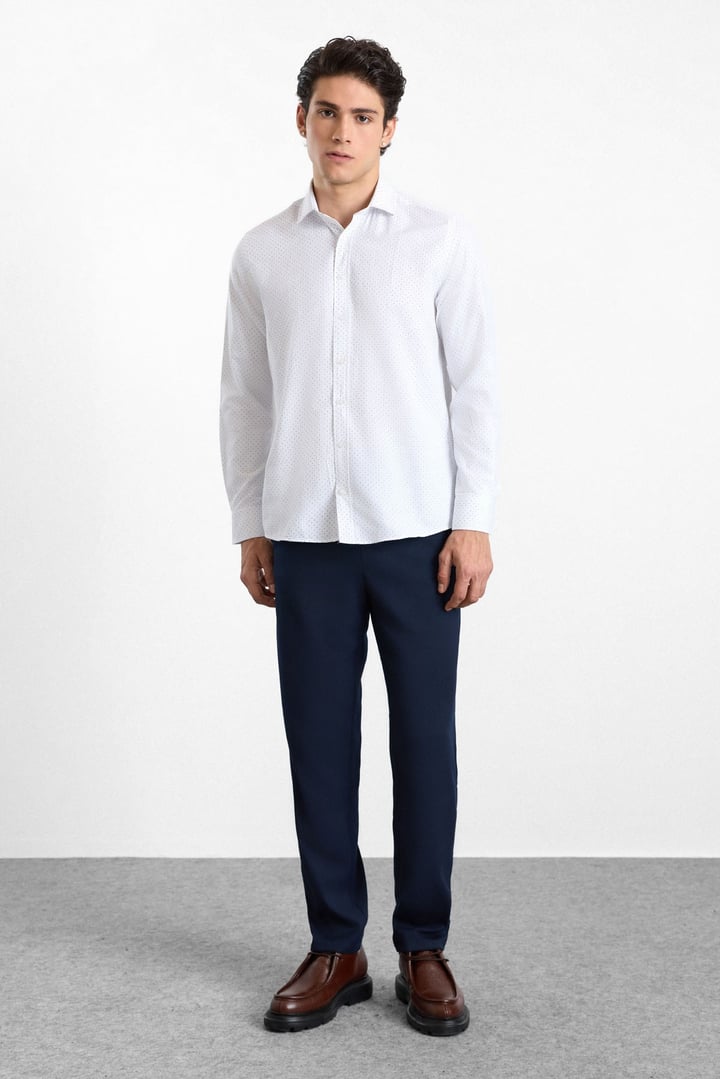 Beyaz Regular Klasik Yaka Minimal Oxford Cepsiz Düğmeli Uzun Kollu Casual Gömlek