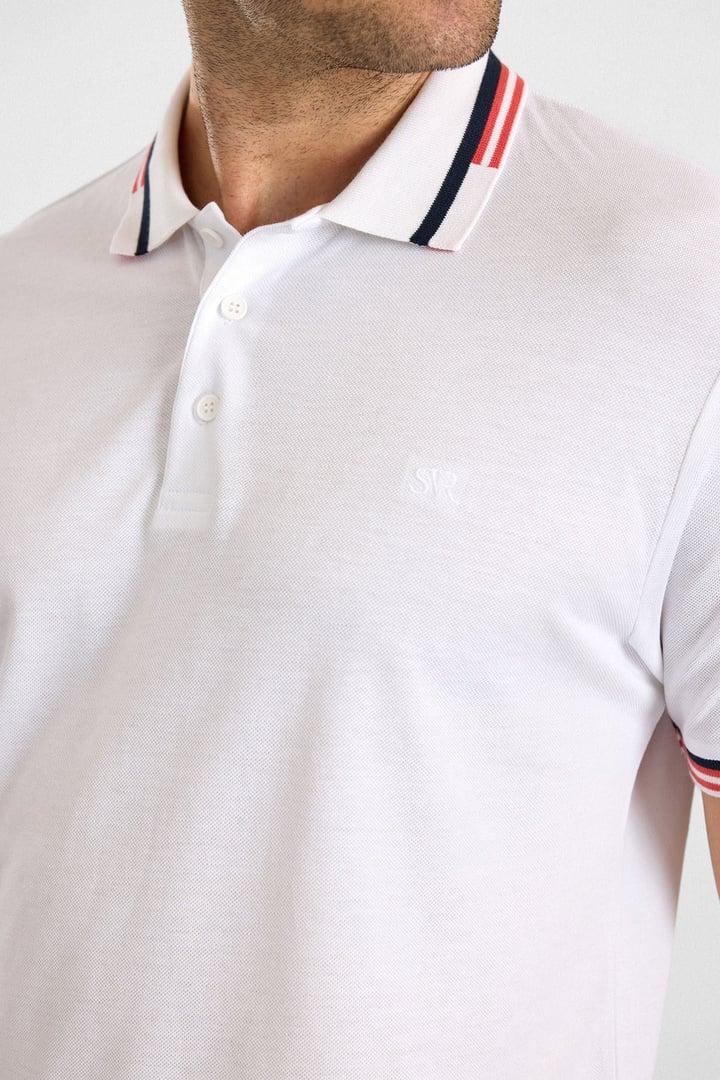 Beyaz Slim Düz Baskısız Pike Polo Yaka Standart Tişört