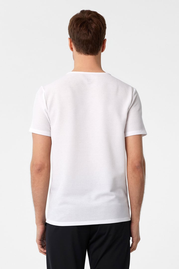Beyaz Slim Fit Armürlü Bisiklet Yaka Tişört