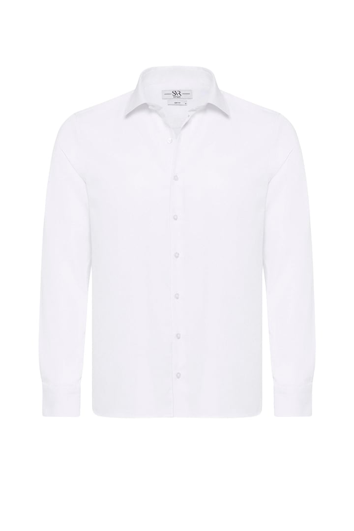 Beyaz Slim Fit Düz Klasik Yaka Gömlek