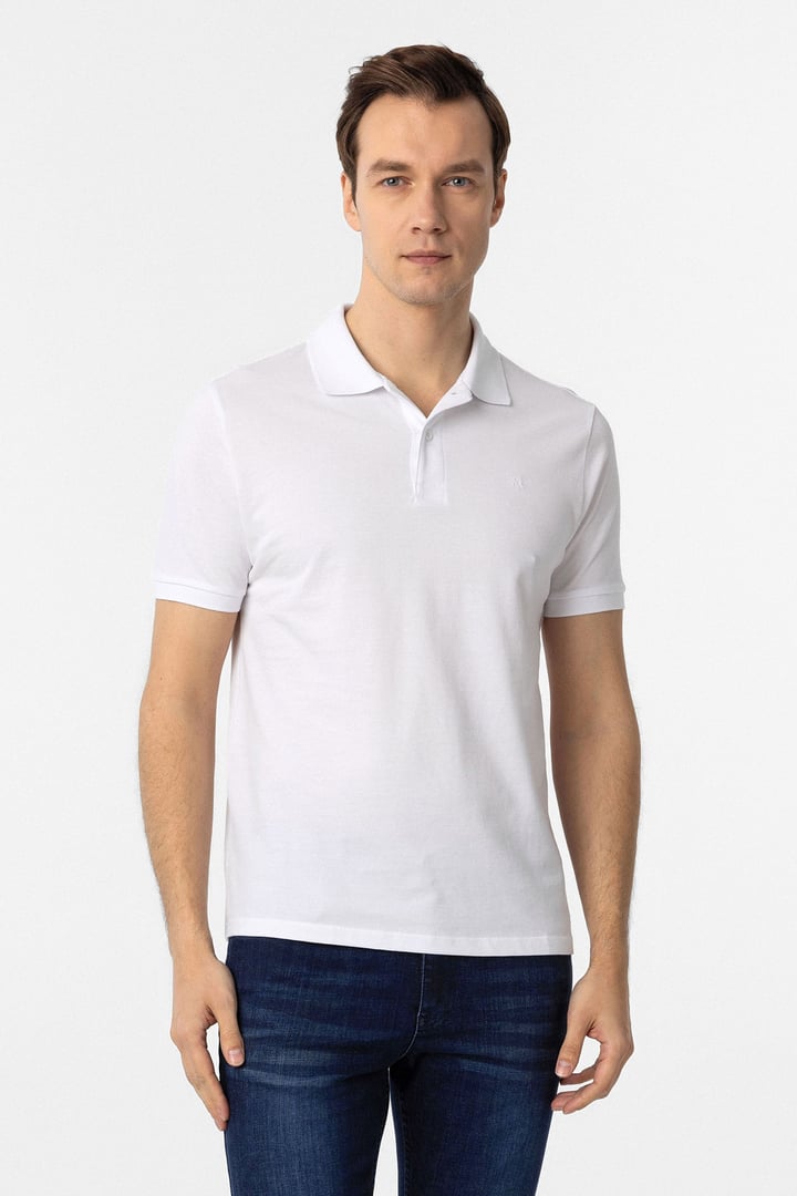 Beyaz Slim Fit Düz Polo Yaka Tişört