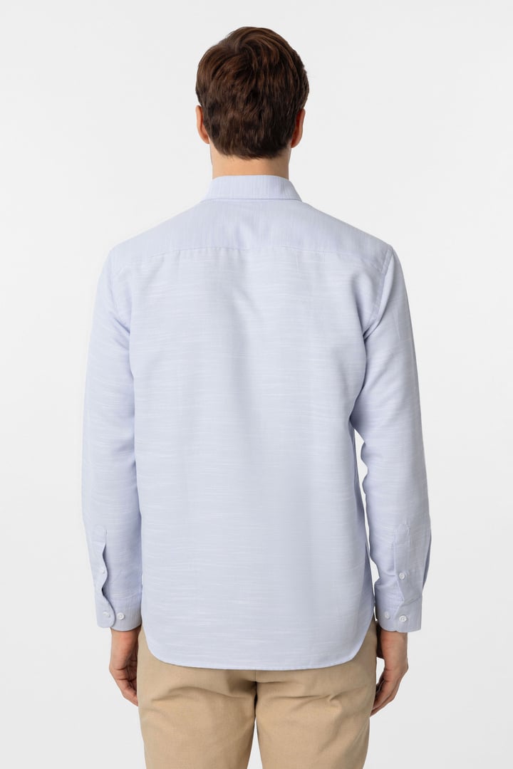 Buz Mavi Slim Fit Armürlü Düğmeli Yaka Gömlek