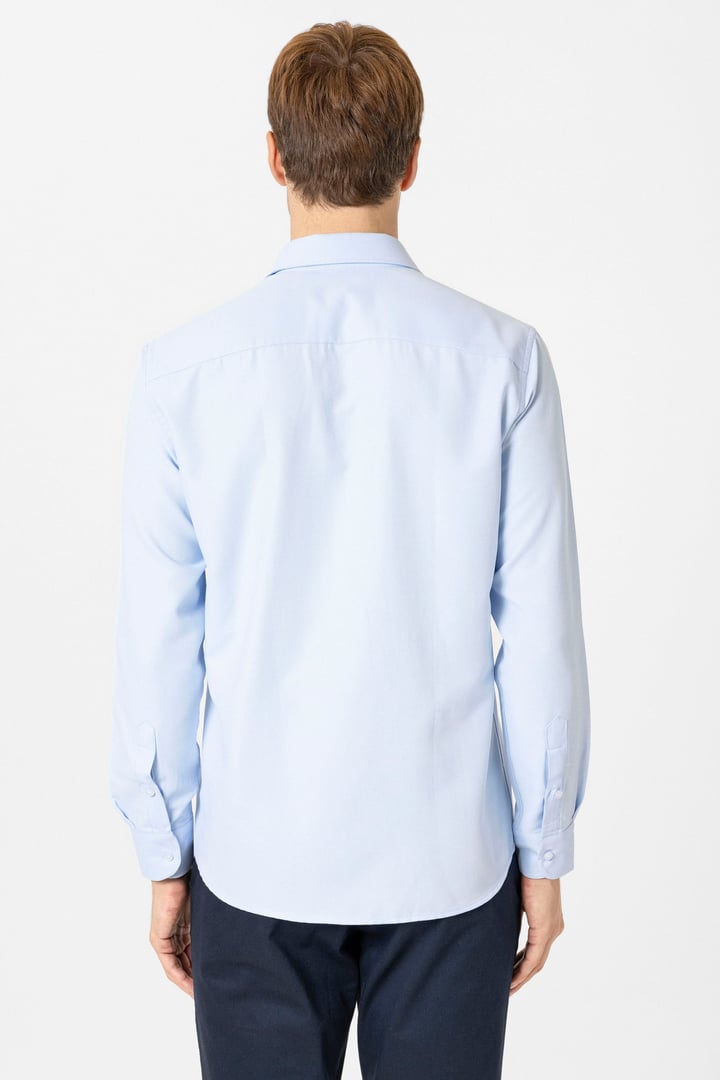 Buz Mavi Slim Fit Desenli Klasik Yaka Gömlek