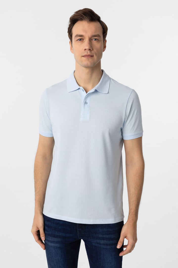 Buz Mavi Slim Fit Düz Polo Yaka Tişört