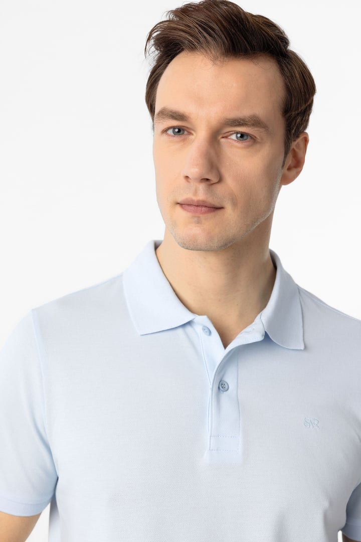 Buz Mavi Slim Fit Düz Polo Yaka Tişört