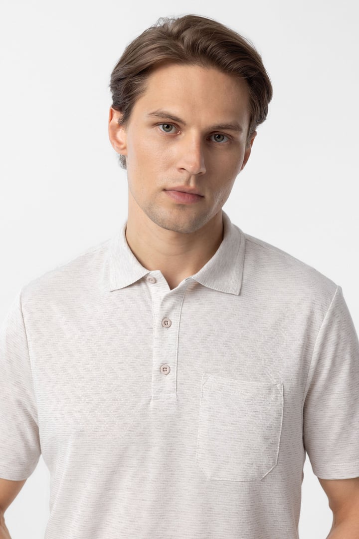 Ekru Regular Armürlü Polo Yaka Tişört