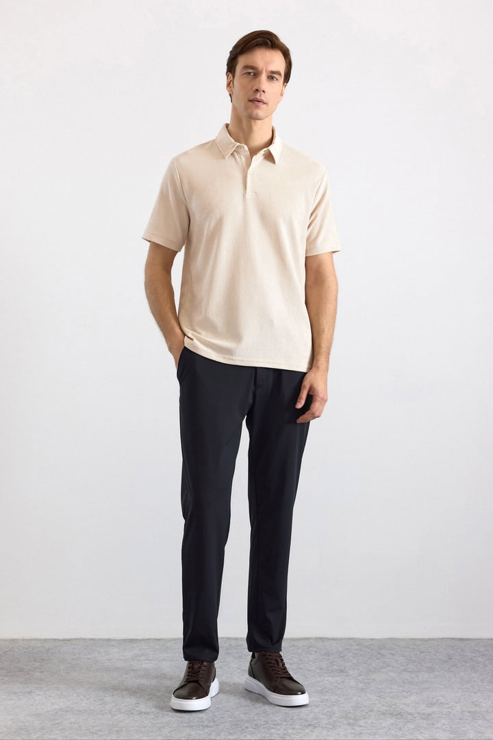 Ekru Regular Düz Polo Yaka Tişört