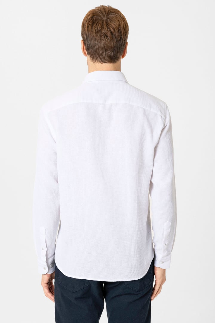 Ekru Slim Fit Desenli Klasik Yaka Gömlek