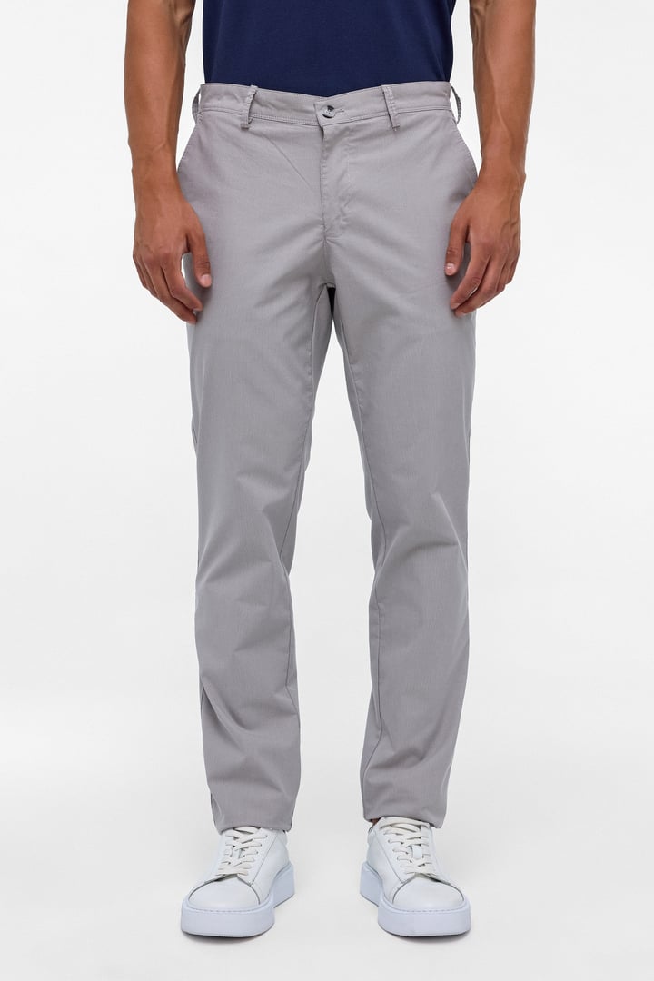 Gri Regular Armürlü Kanvas Pantolon