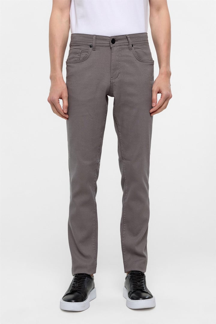 Gri Slim Fit 5 Cep Kalıp Armürlü Kanvas Pantolon