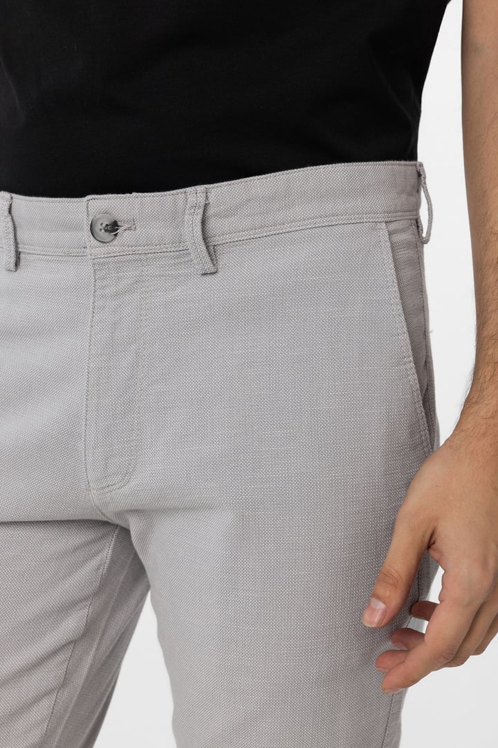 Gri Slim Fit Armürlü Kanvas Pantolon