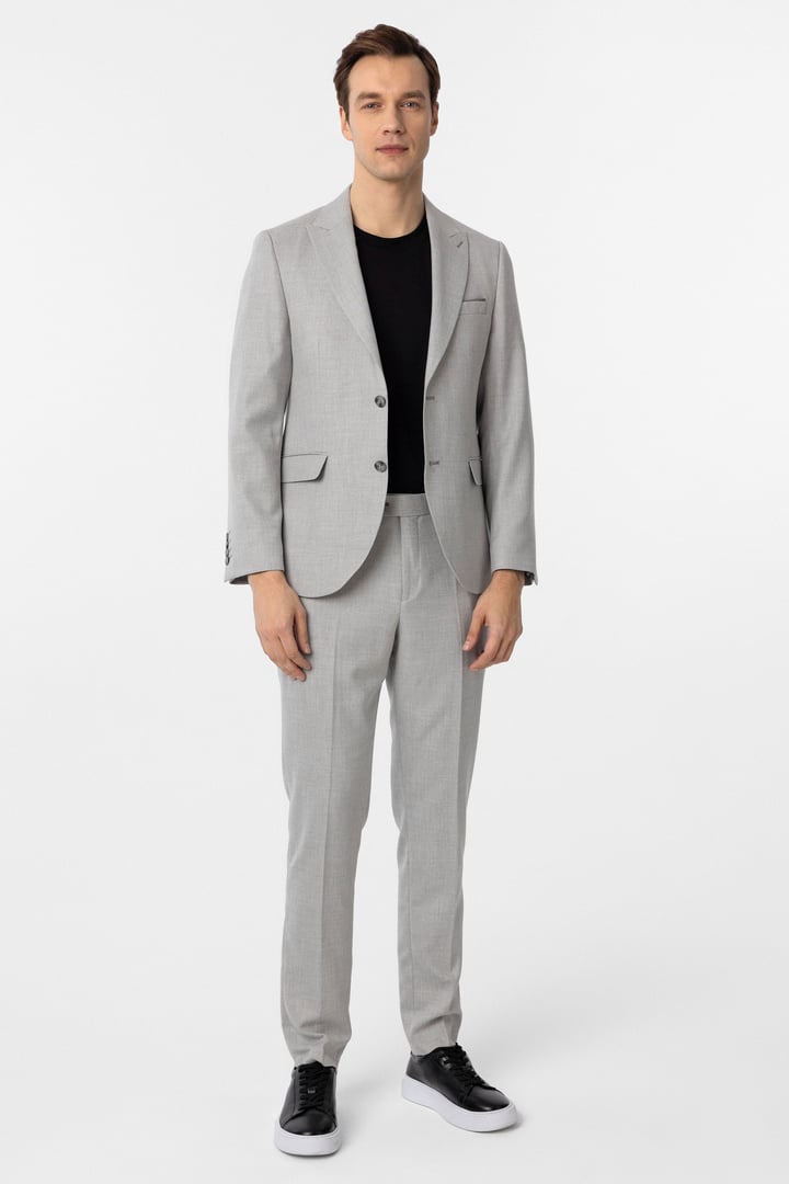 Gri Slim Fit Desenli Sivri Yaka 6 Drop Klasik Takım Elbise