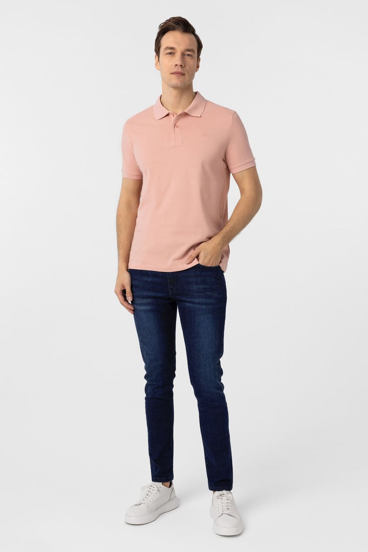Gül Kurusu Slim Fit Düz Polo Yaka Tişört