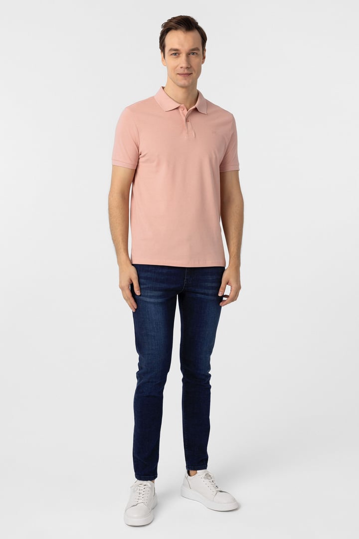 Gül Kurusu Slim Fit Düz Polo Yaka Tişört