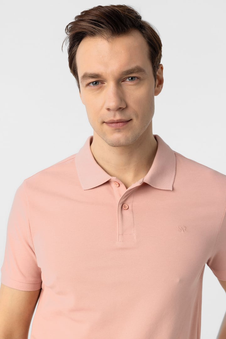 Gül Kurusu Slim Fit Düz Polo Yaka Tişört