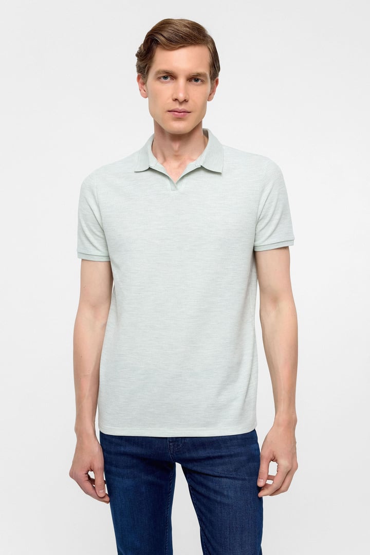 Haki Regular Armürlü Polo Yaka Tişört