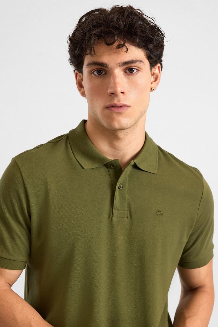 Haki Regular Düz Baskısız Pike Düğmeli Polo Yaka Tişört