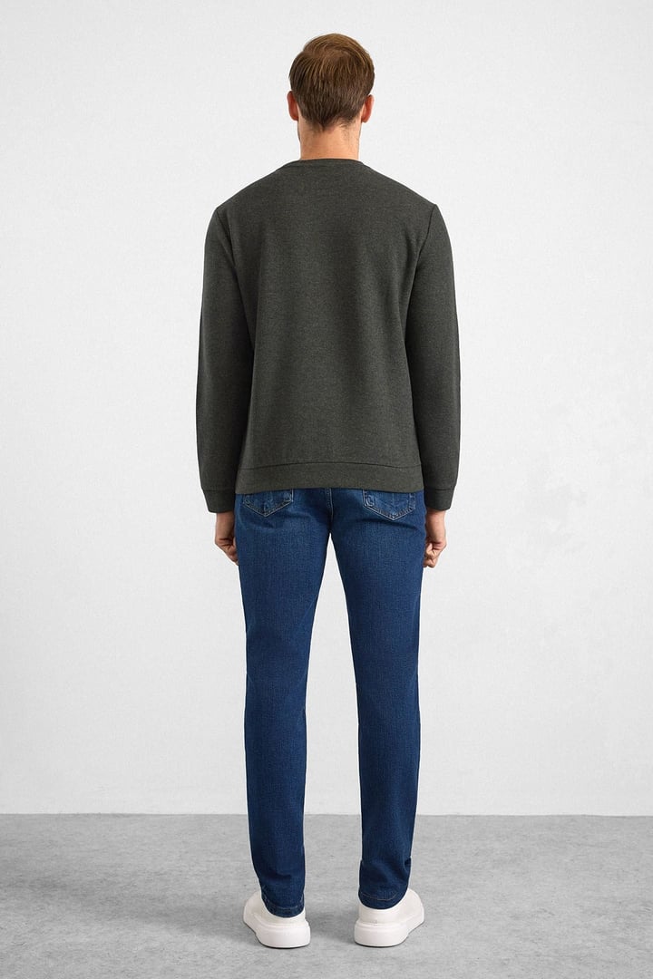 Haki Regular Düz Bisiklet Yaka Sweatshirt