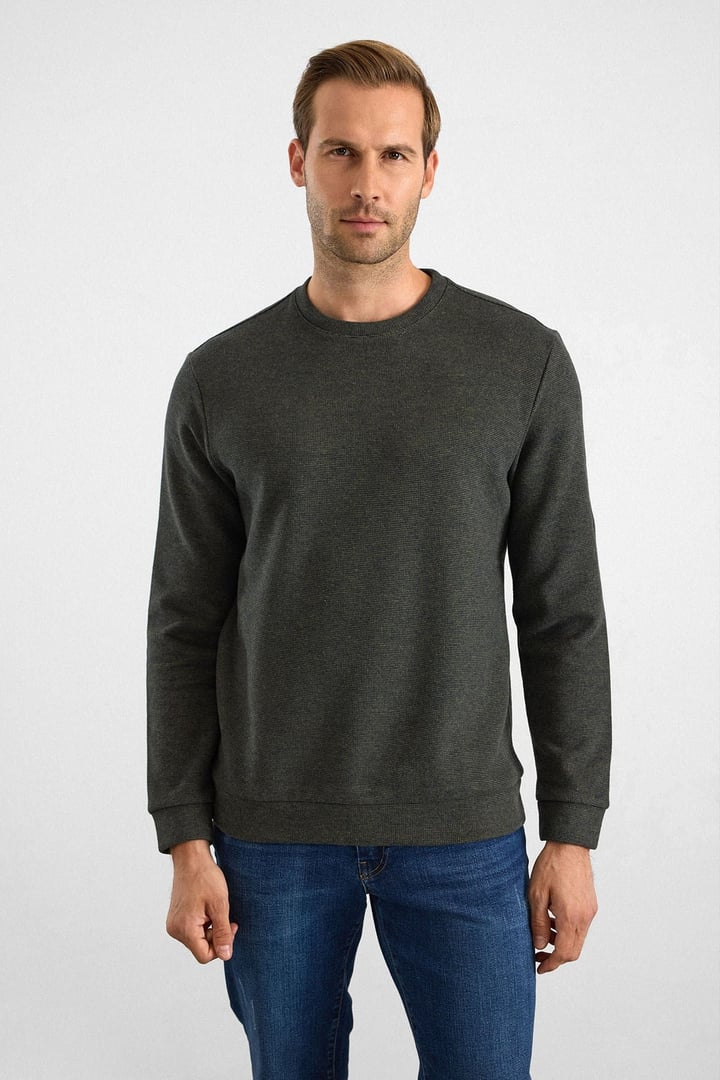 Haki Regular Düz Bisiklet Yaka Sweatshirt