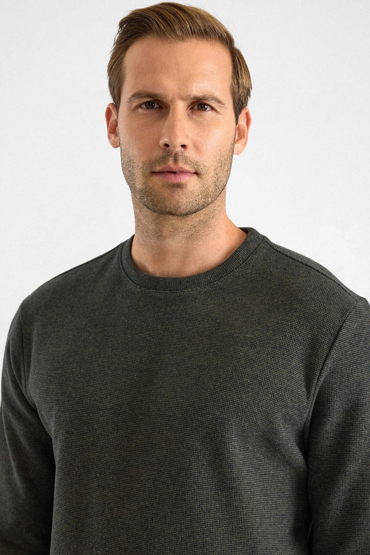 Haki Regular Düz Bisiklet Yaka Sweatshirt