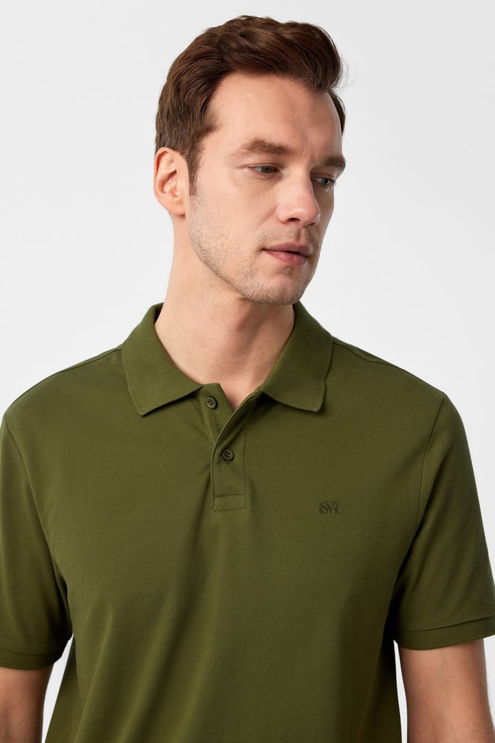 Haki Regular Düz Polo Yaka Tişört