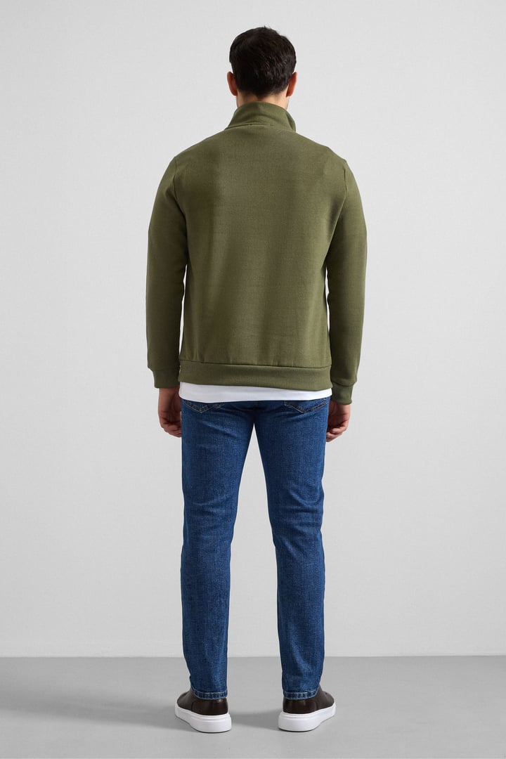 Haki Regular Düz Yarım Balıkçı Yaka Sweatshirt