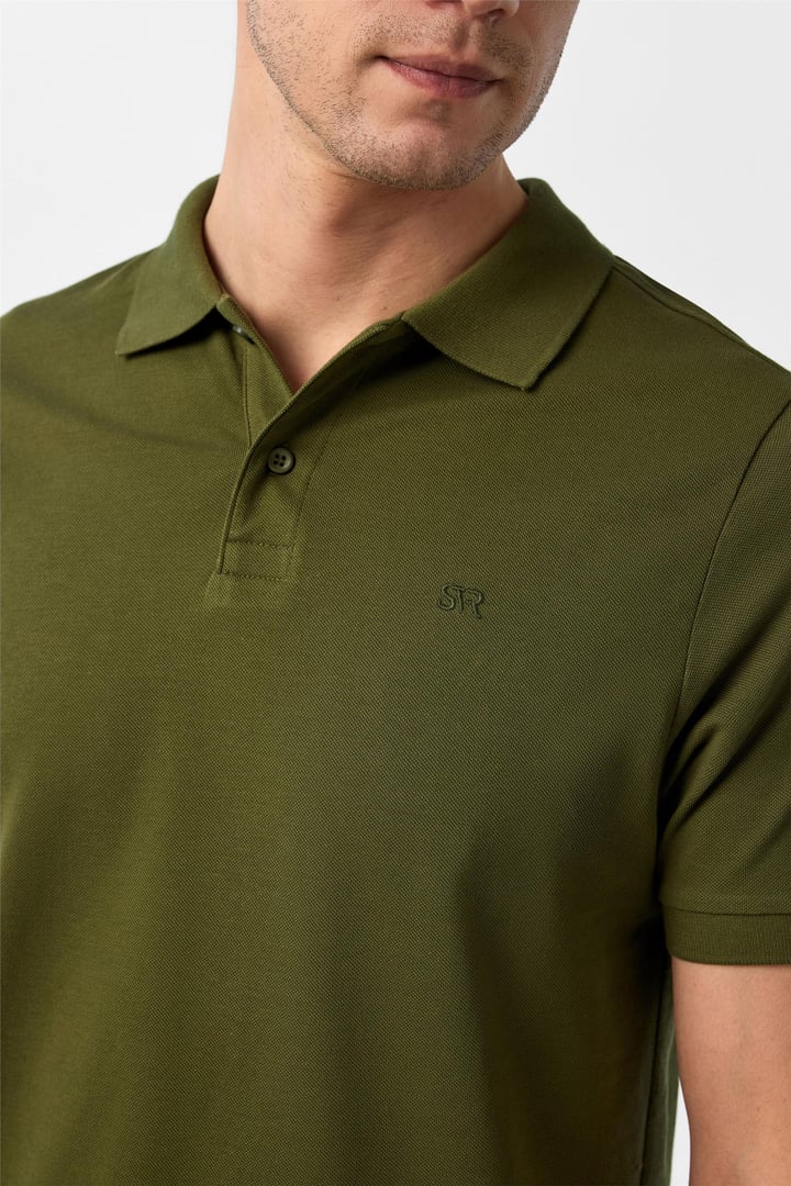 Haki Slim Fit Düz Polo Yaka Tişört