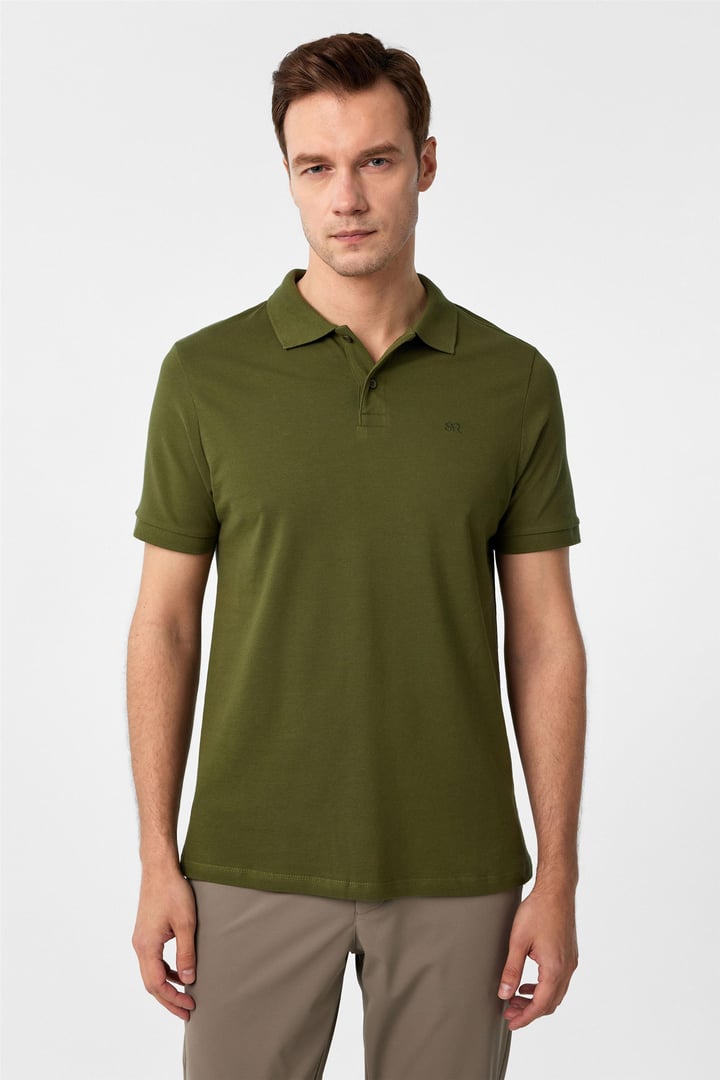 Haki Slim Fit Düz Polo Yaka Tişört