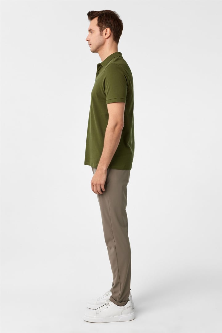 Haki Slim Fit Düz Polo Yaka Tişört