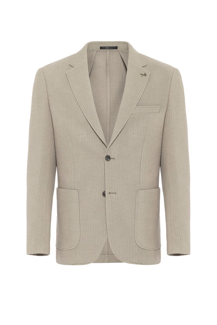 Haki Slim Fit Desenli Mono Yaka 6 Drop Ceket