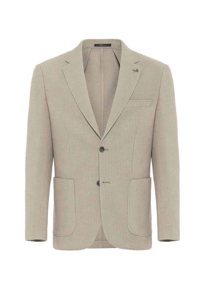 Haki Slim Fit Desenli Mono Yaka 6 Drop Ceket