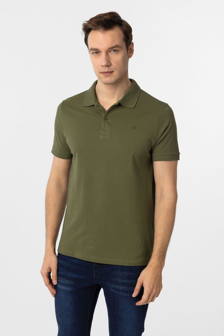 Haki Slim Fit Düz Polo Yaka Tişört